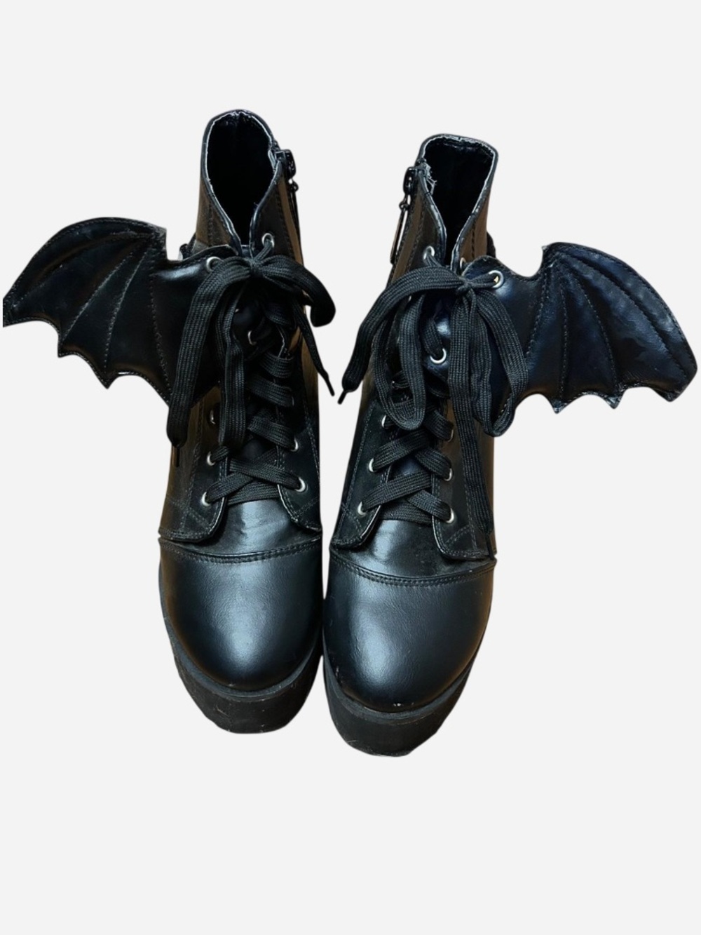 Iron Fist Black Bat Wing Lace-Up Platform Boots